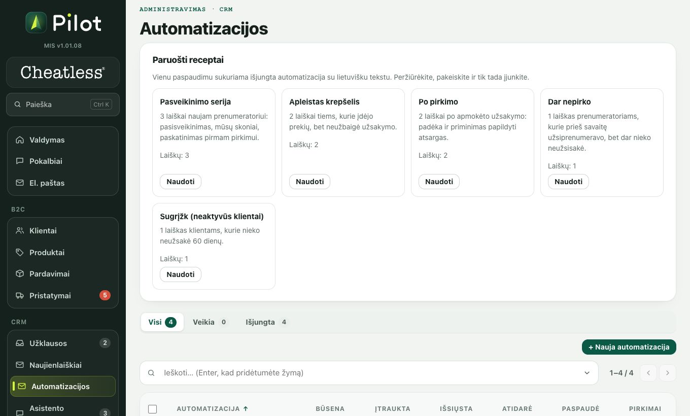 Automatizacijos: ekrano kadras