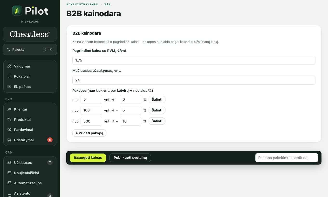 B2B kainodara: ekrano kadras