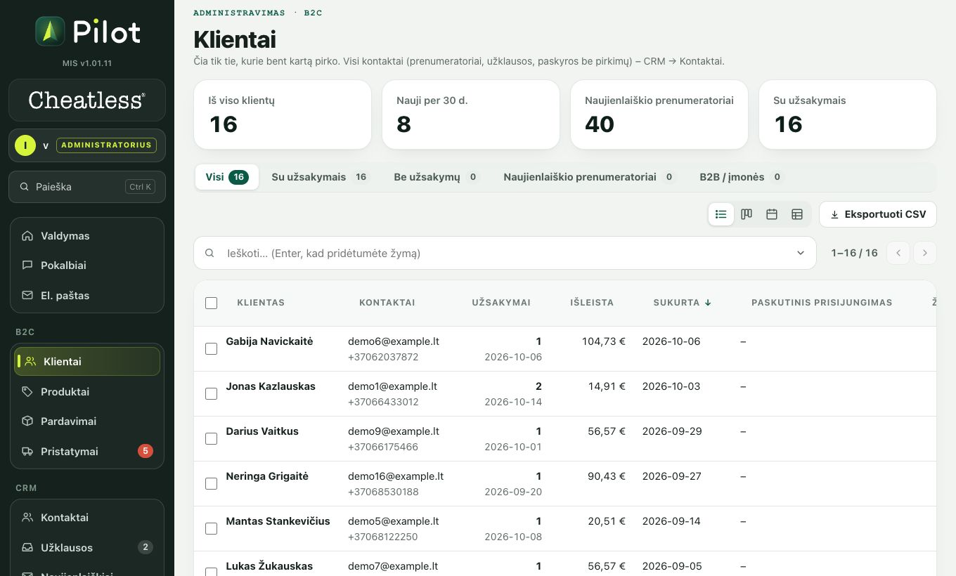 Klientai: ekrano kadras