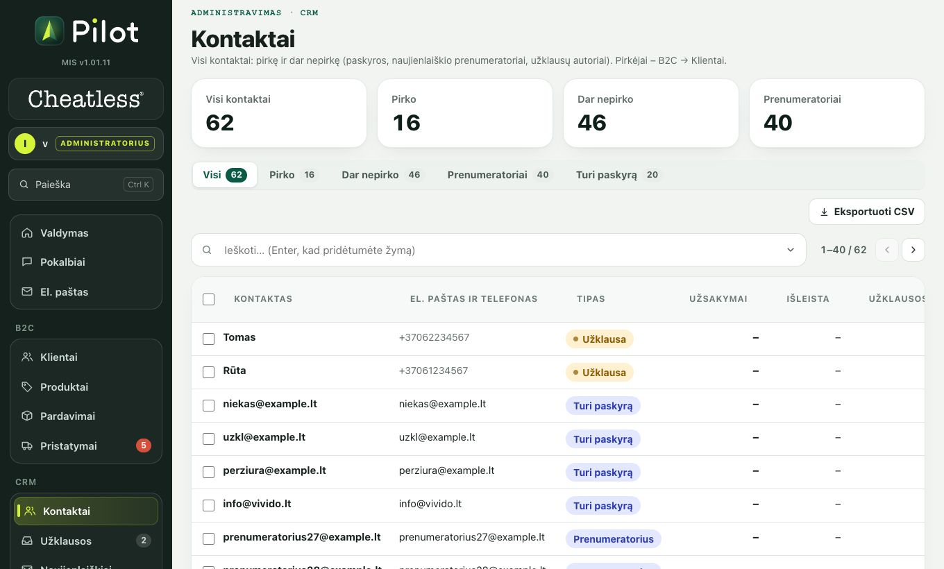 Kontaktai: ekrano kadras