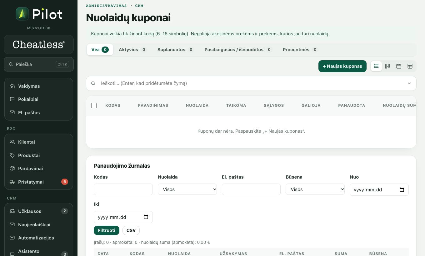 Nuolaidų kuponai: ekrano kadras