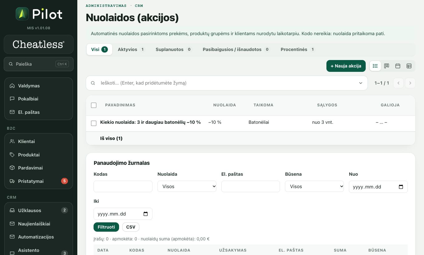 Nuolaidos (akcijos): ekrano kadras