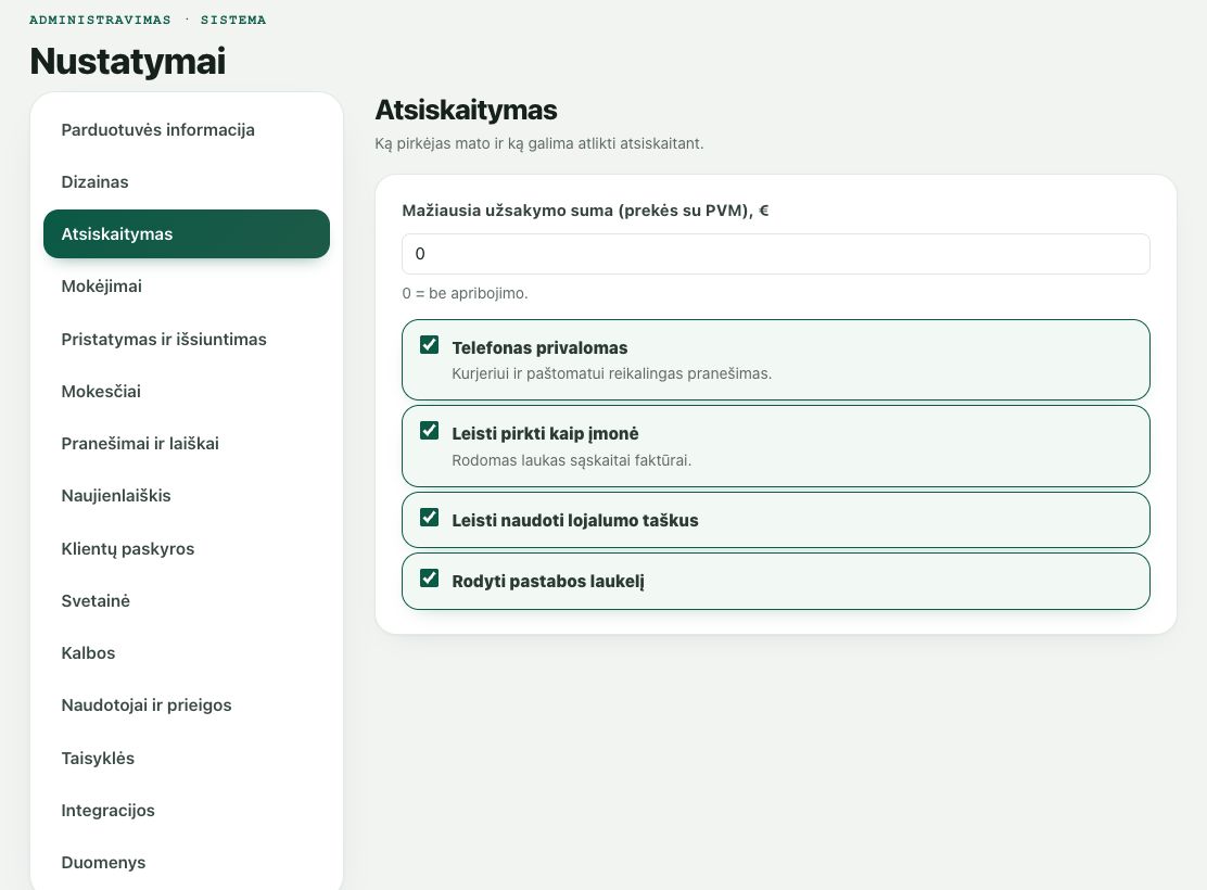 Nustatymai: Atsiskaitymas