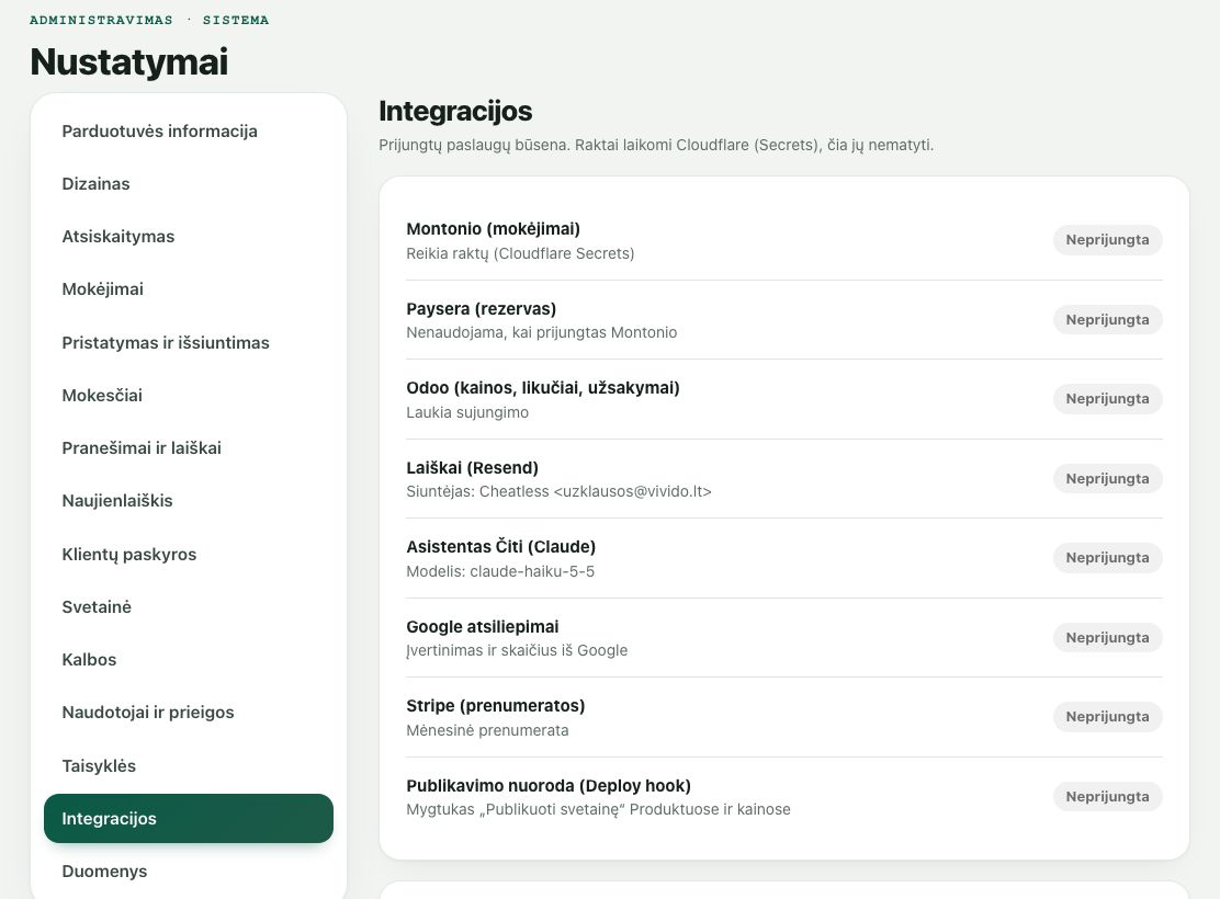 Nustatymai: Integracijos