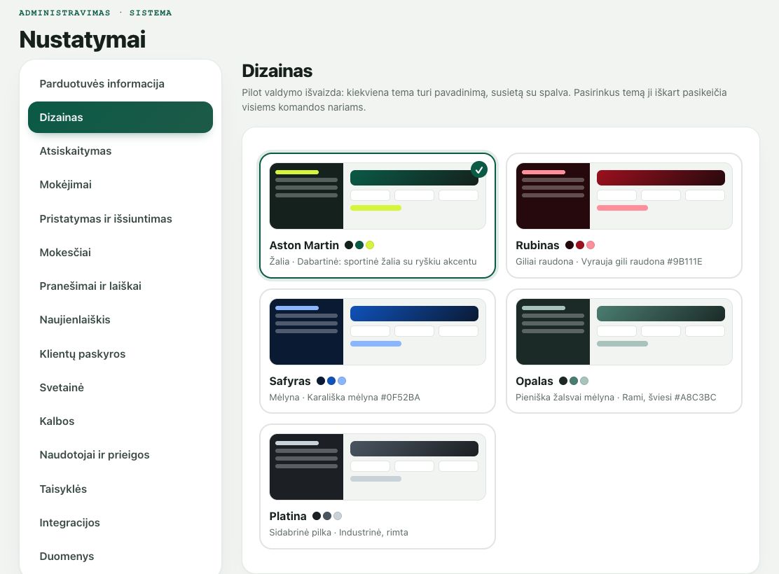 Nustatymai: Dizainas
