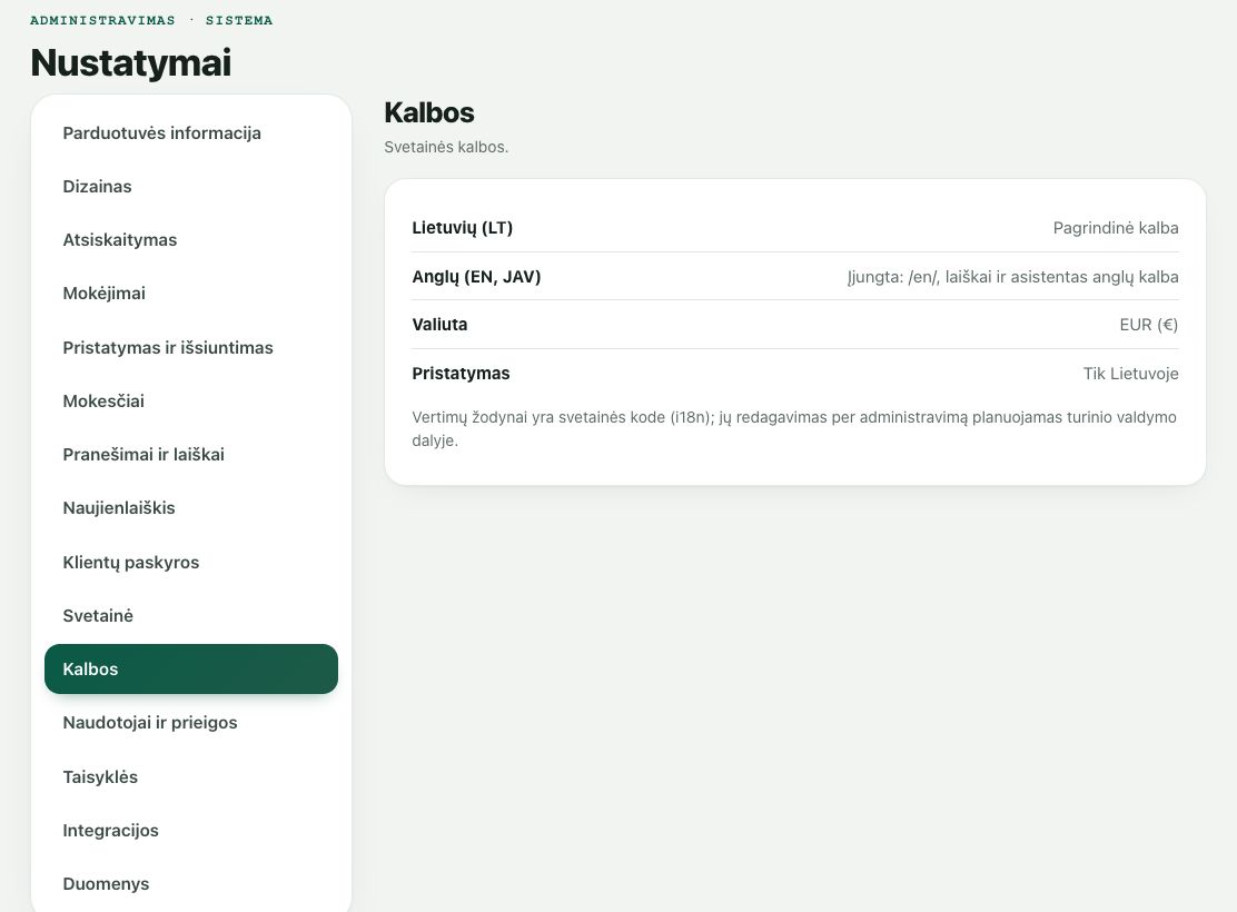 Nustatymai: Kalbos