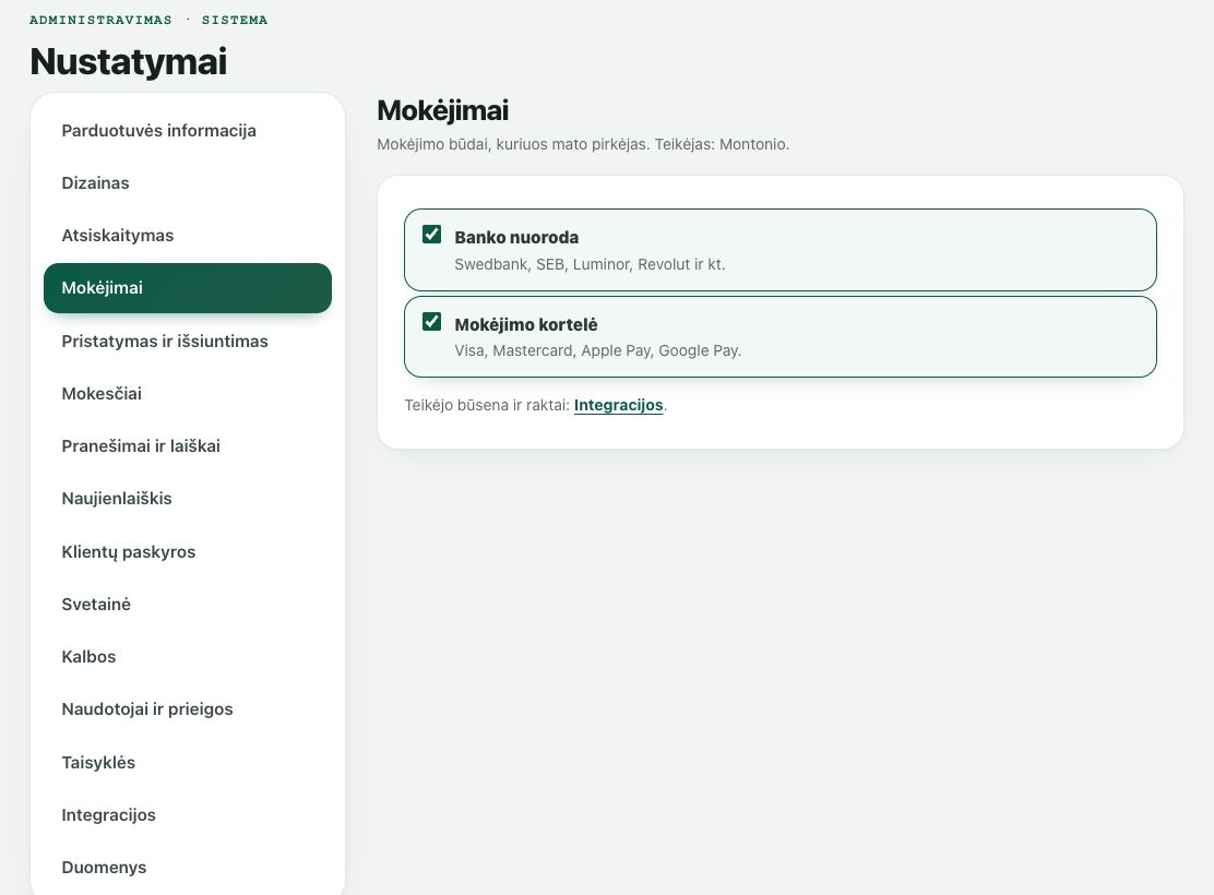 Nustatymai: Mokėjimai