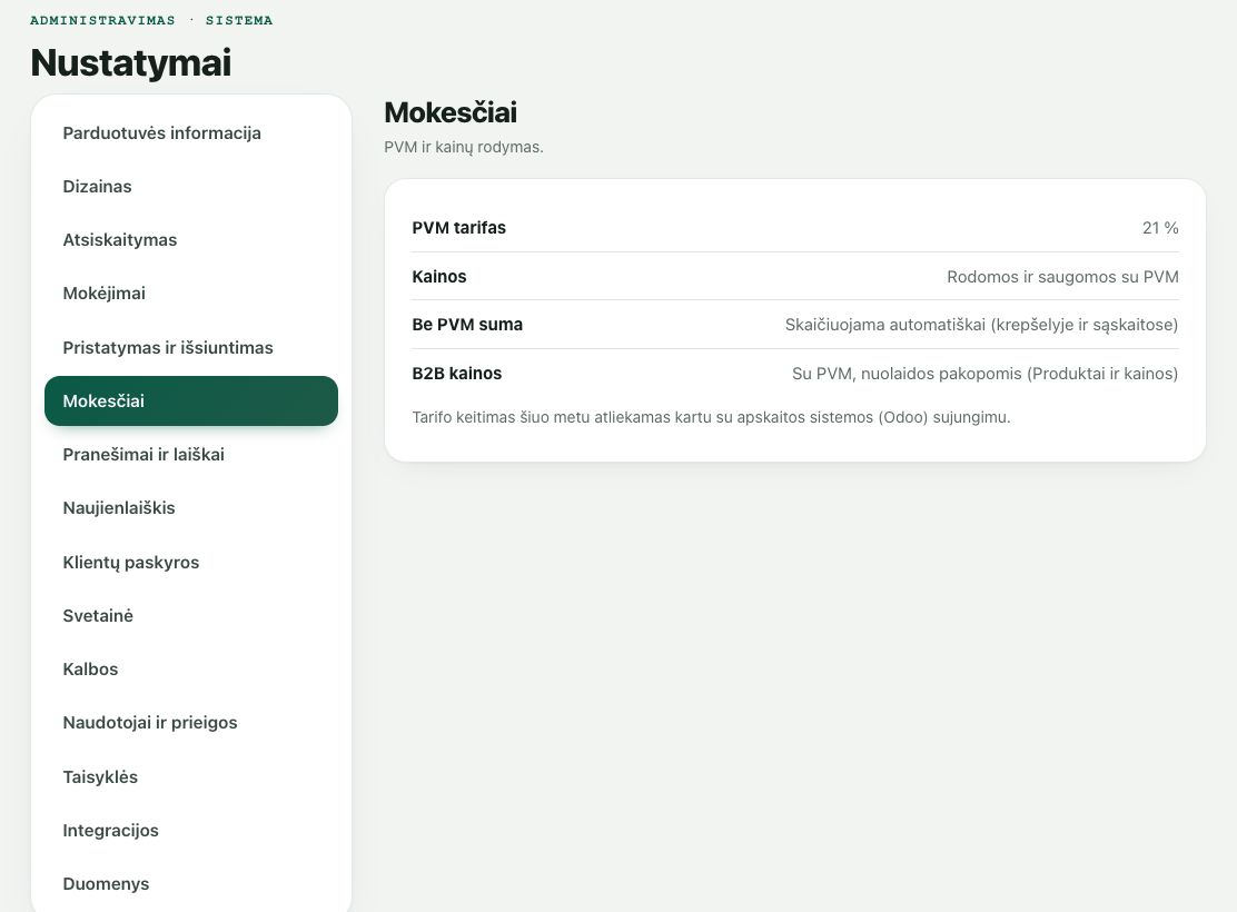 Nustatymai: Mokesčiai
