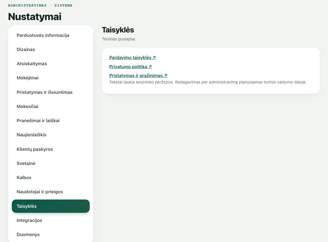Nustatymai: Taisyklės