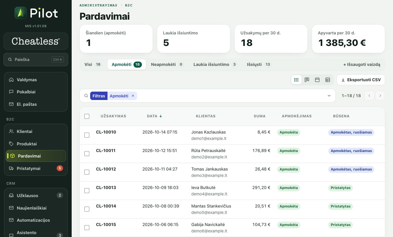 Pardavimai: ekrano kadras