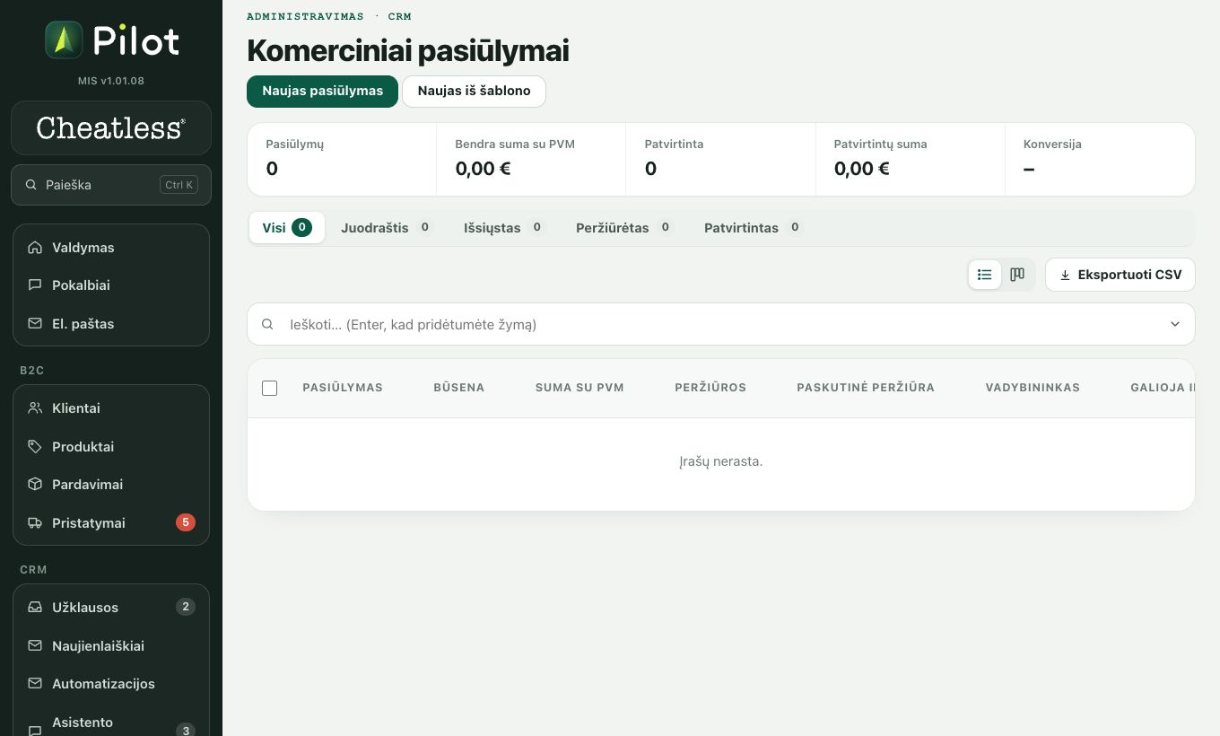 Komerciniai pasiūlymai: ekrano kadras