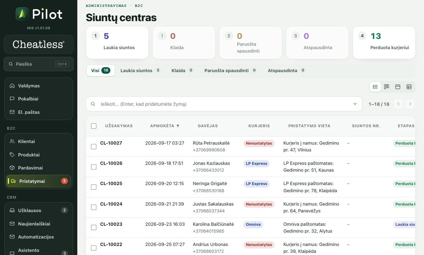 Pristatymai (siuntų centras): ekrano kadras