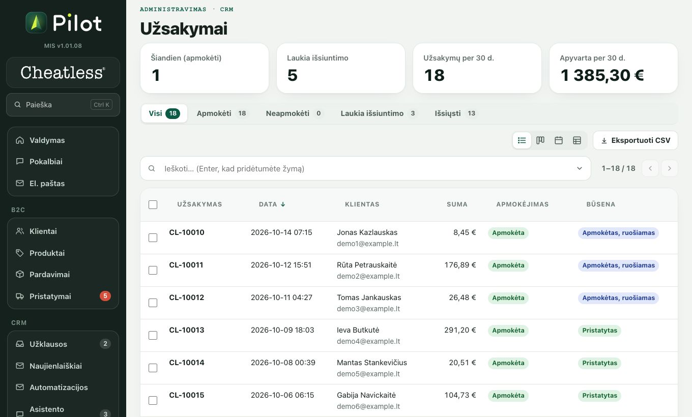 Užsakymai: ekrano kadras